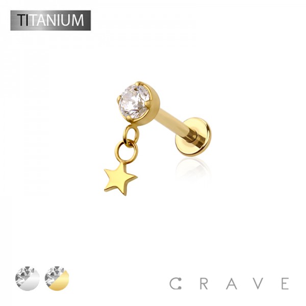 STAR DANGLE BEZEL CZ TOP THREADLESS (PUSH IN) IMPLANT GRADE TITANIUM LABRET SET